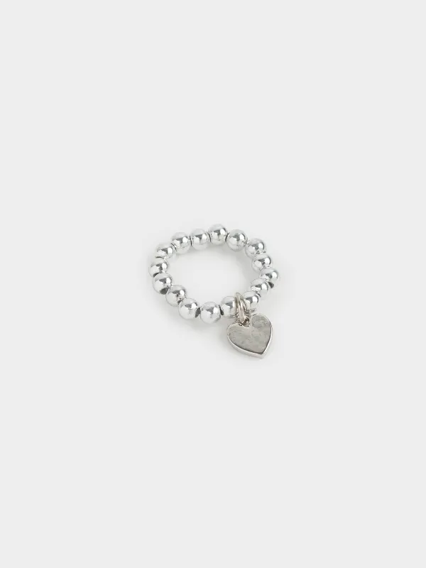 Сақина, size S-M, бірыңғай өлшем, пластик, күміс, Жүрек, Pearl heart, image-1