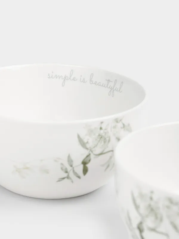 Кесе, 14х8 см, 620 мл, 2 дана, фарфор Р, ақ, Гүлдер мен жапырақтар, Rareness flower, image-2