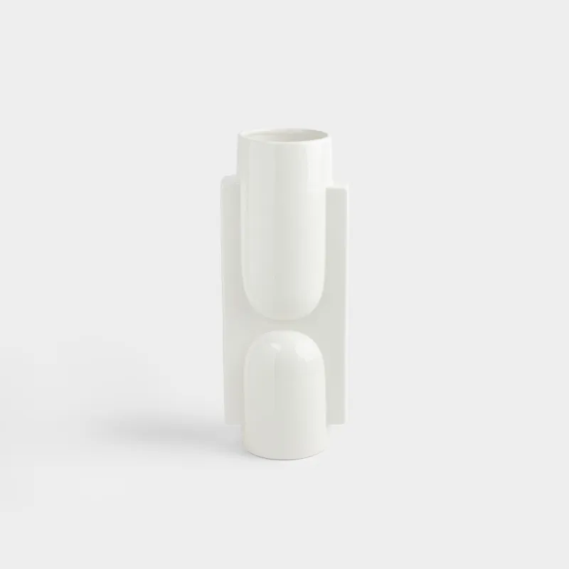 Гүл вазасы, 38 см, сәндік, керамика, сүт түстес, Пішіндер, Minimalism