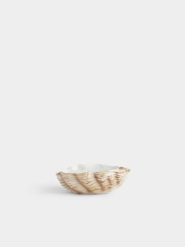 Шам, 12х4 см, шам ұстағышта, полирезин, алтын сүт, Устрица, Seaside candle, image-0