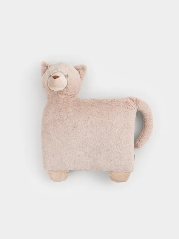 Плед с подушкой, 130х150 см, флис/плюш, бежевый, Кот, Plush animals, image-1