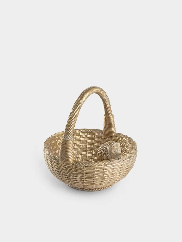 Ваза декоративная, 21х19 см, Ежик на корзине, Hedgehog gold, image-3