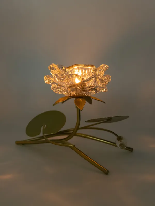 Шам ұстағыш, 13 см, шай шамына арналған, шыны/металл, алтын, Лотос, Fantastic flowers, image-4