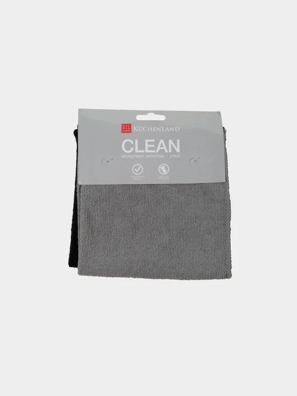 Тряпка универсальная, 30х30 см, 2 шт, микрофибра, черная/серая, Clean, image-1