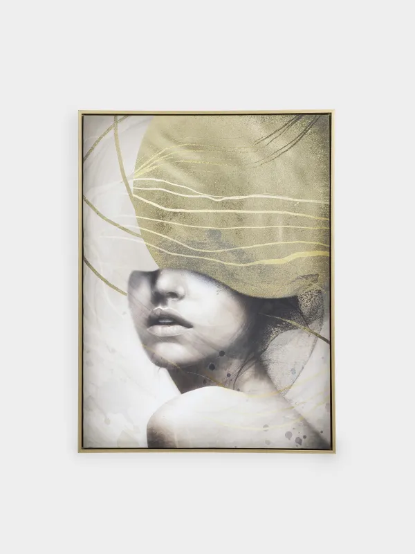 Жақтаудағы сурет, 78х103 см, кенеп, алтын қоңыр, Қыз, Abstract, image-0