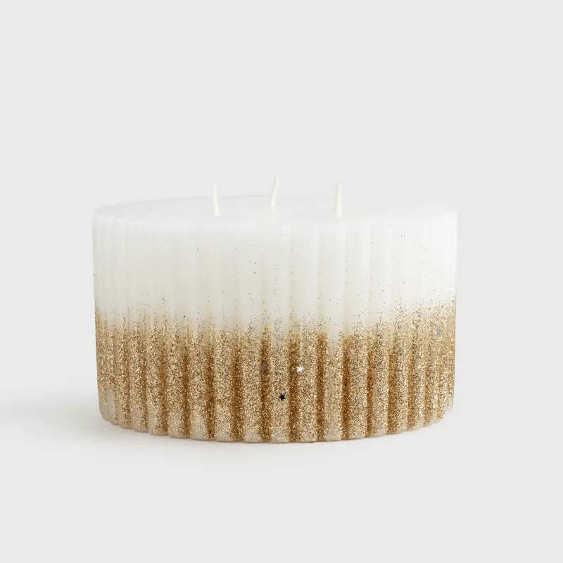 Свеча, 13х8 см, цилиндрическая, с блестками, Ribbed candle