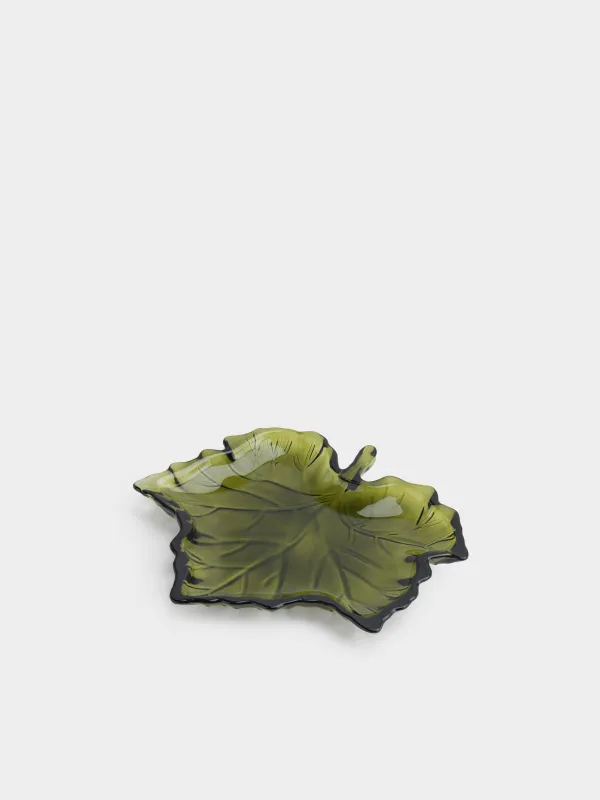 Блюдо, 21х20x2 см, стекло, зеленое, Кленовый лист, Leaves, image-0