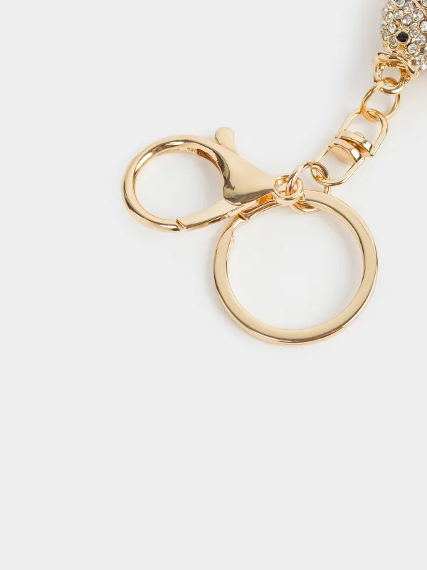 Салпыншақ, 12 см, металл/страздар, алтын, Балық, Keychain crystal, image-2