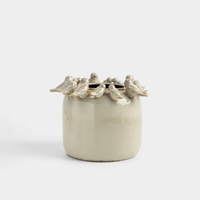 Гүл вазасы, 16 см, сәндік, фарфор Р, сүт түстес, Құстар, Birds milk