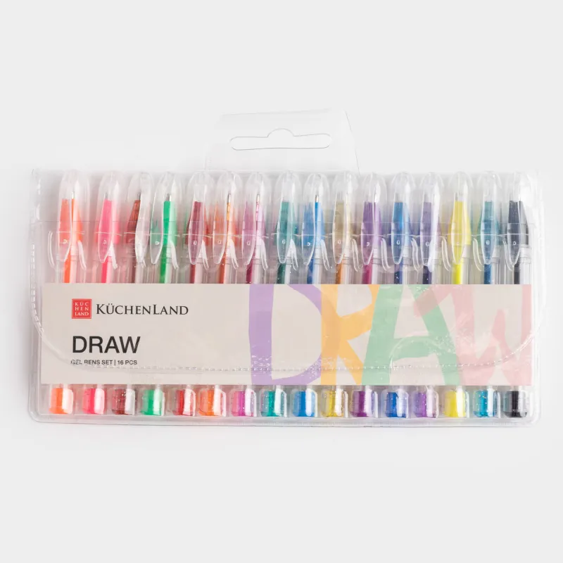 Гель қаламдар жинағы, 16 дана, пластик, түрлі-түсті, Little, Draw