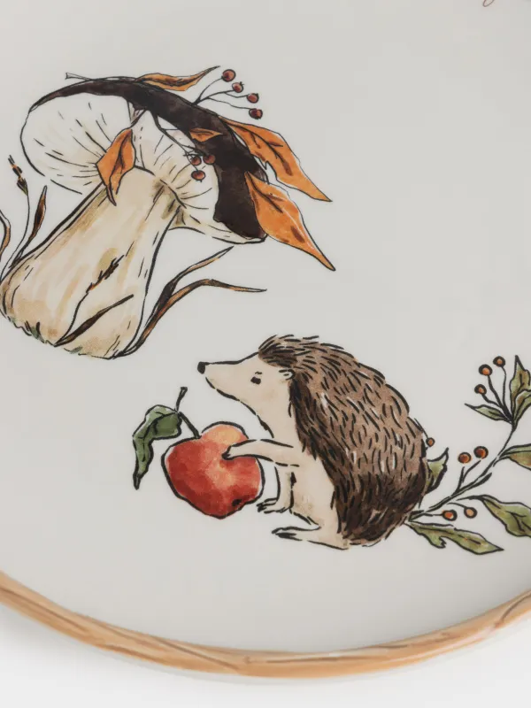 Тарелка закусочная, 22 см, керамика, молочная, Еж с яблоком и гриб, Forest hedgehog, image-2