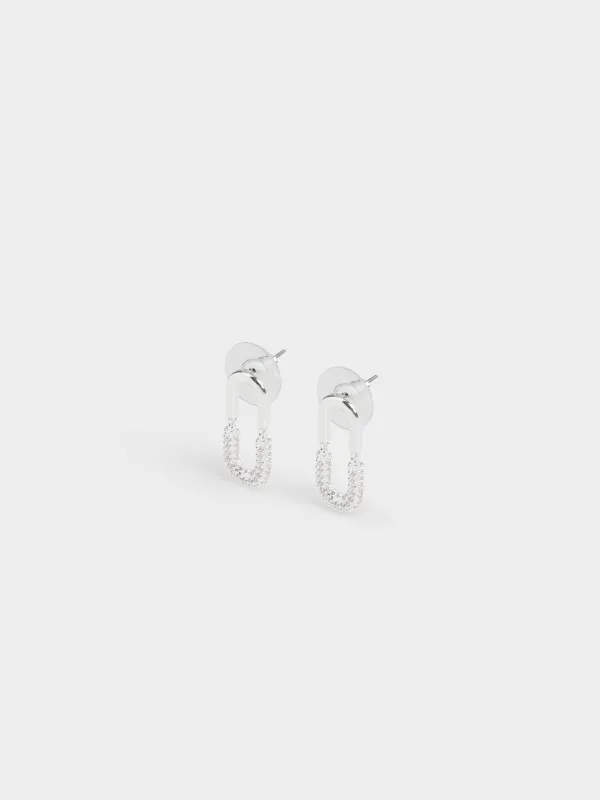 Пуссет сырғалары, 2 см, 2 дана, металл/циркон, күміс түстес, Jewelry crystal, image-1