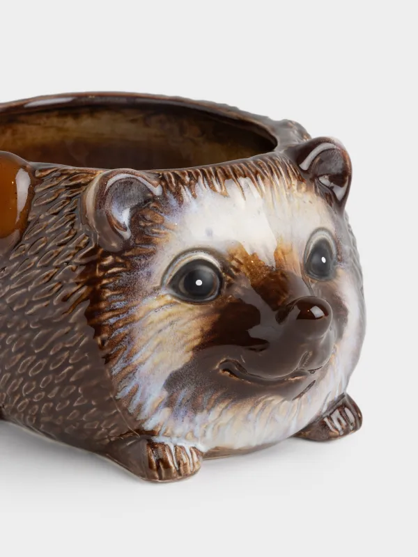 Конфетница, 18х10 см, 1 л, керамика K, коричневая, Еж с листом и грибом, Hedgehog, image-1