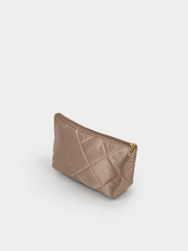 Косметикалық сөмке, 26х13 см, сырылған, сәтен, сүт түстес, Quilted silk, image-4