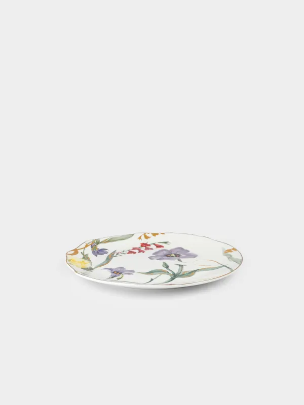 Түскі ас тәрелкесі, 26 см, фарфор N, ақ, алтын жиегі бар, Гүлдер, Night flower, image-2