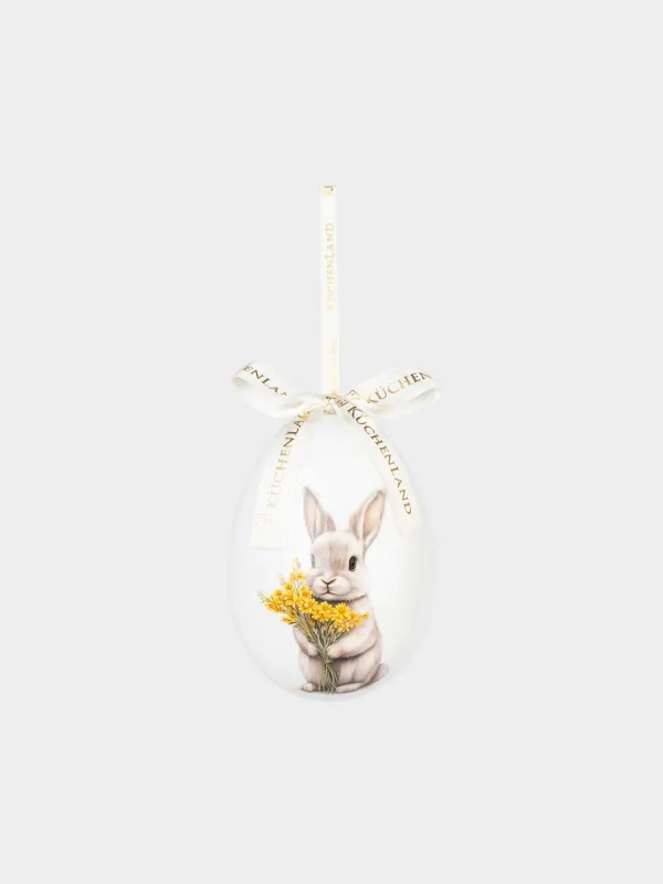 Подвеска, пасхальное яйцо, 10 см, пенопласт, Кролик с цветами, Easter, image-0