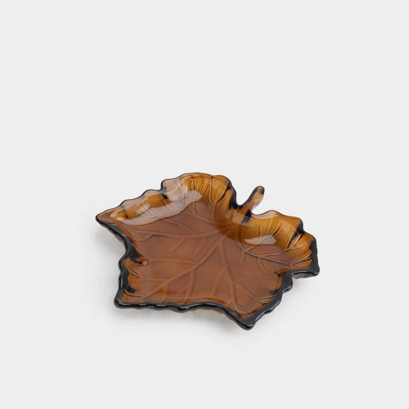 Блюдо, 16х17x2 см, стекло, коричневое, Кленовый лист, Leaves