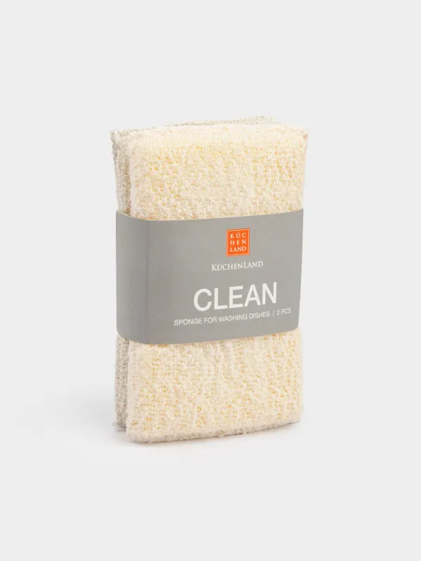 Ыдыс жууға арналған губка, 8х12 см, 2 дана, микрофибра, сарғылт, Clean, image-6