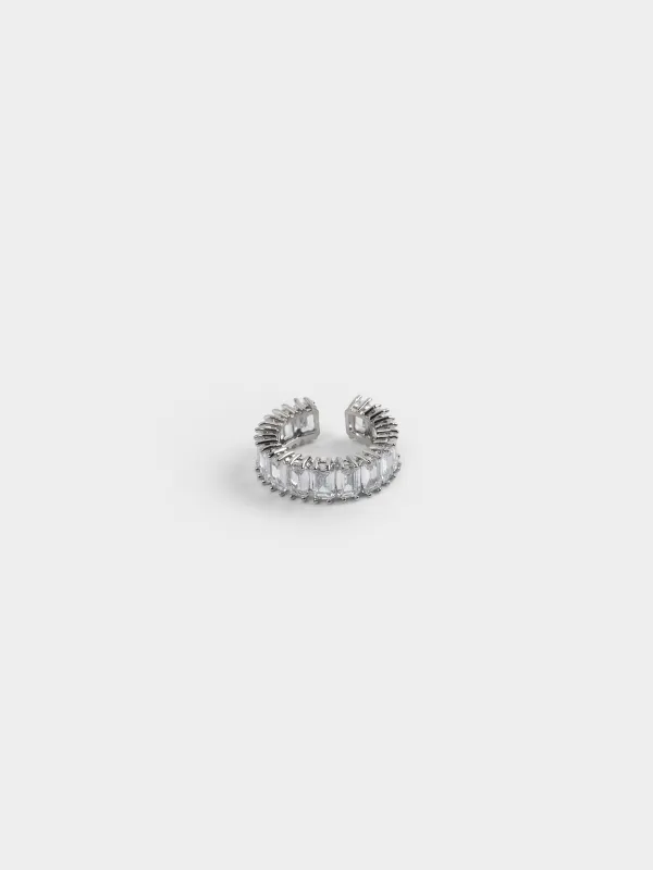 Сақина, size S-M, бірыңғай өлшем, металл/шыны, күміс, Кристалдар, Jewelry crystal, image-0