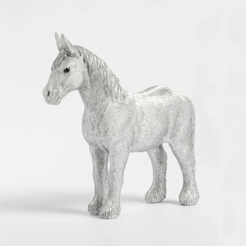 Мүсінше, 17х16 см, полирезин, күміс, Жылқы, Horse silver