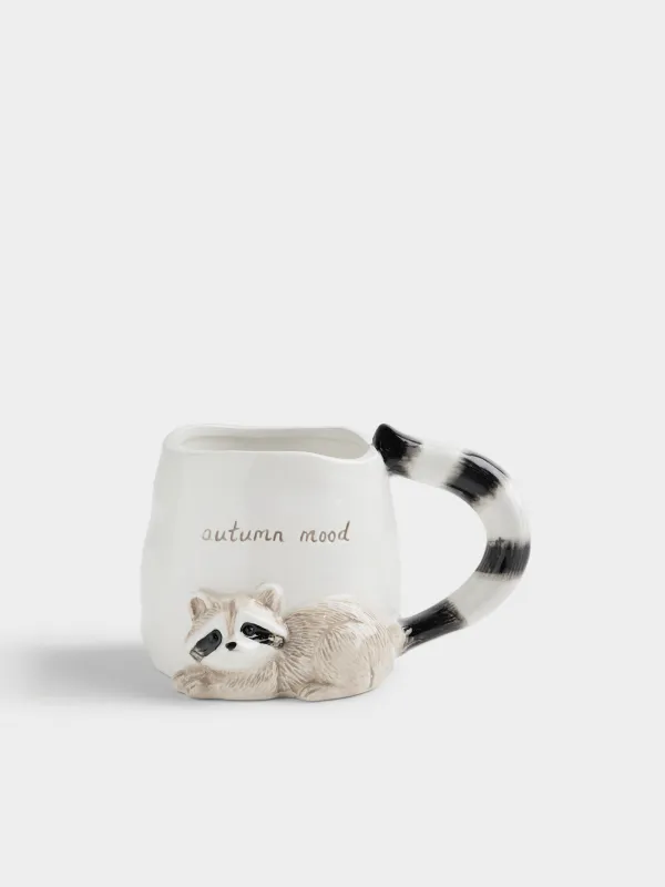 Кружка, 460 мл, керамика D, молочная, Енот, Raccoon, image-0