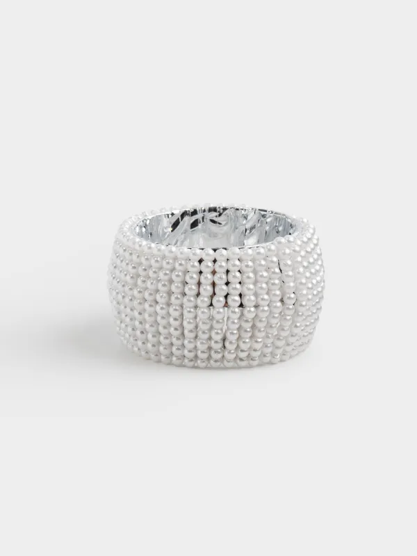 Майлық сақинасы, 5 см, 2 дана, моншақтар, дөңгелек, ақ, Shiny beads, image-2