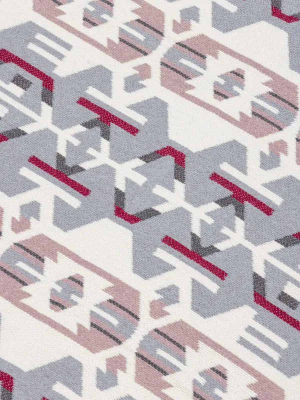 Кілемше, 80х150 см, екі жақты, шашақты, акрил, ақ-сұр, өрнек, Carpet, image-1