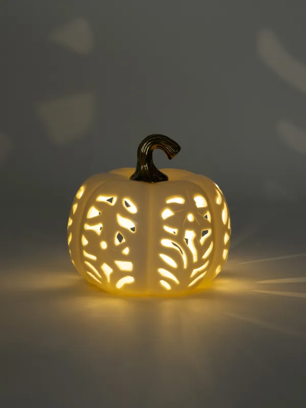 Сәндік шам, 15 см, фарфор Р, сүт және алтын түстес, Асқабақ, Gourd, image-4