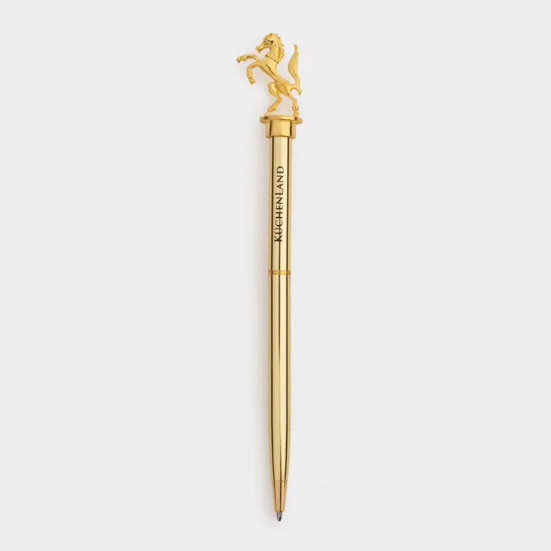Шарикті қалам, 15 см, мүсіні бар, болат, алтын, Жылқы, Draw figure