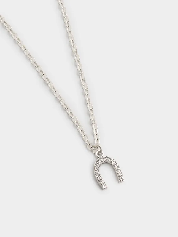 Шынжыр, 40 см, аспасы бар, металл/страздар, күміс түстес, Таға, Jewelry horse, image-1