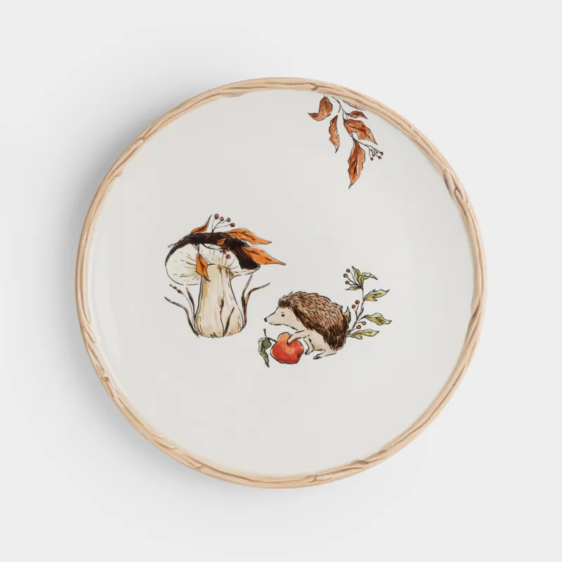Тарелка обеденная, 28 см, керамика D, молочная, Еж с яблоком и гриб, Forest hedgehog