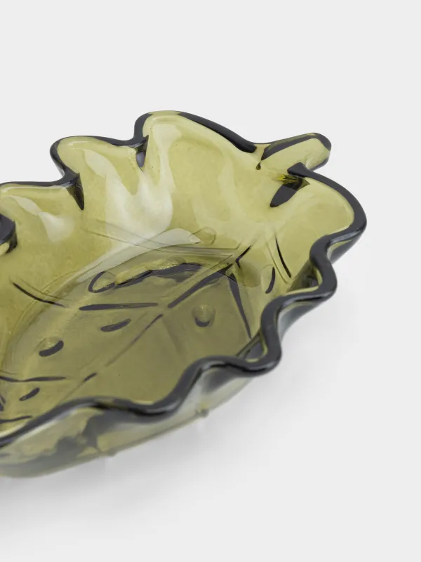 Блюдо, 15х10x3 см, стекло, зеленое, Лист, Leaves, image-2