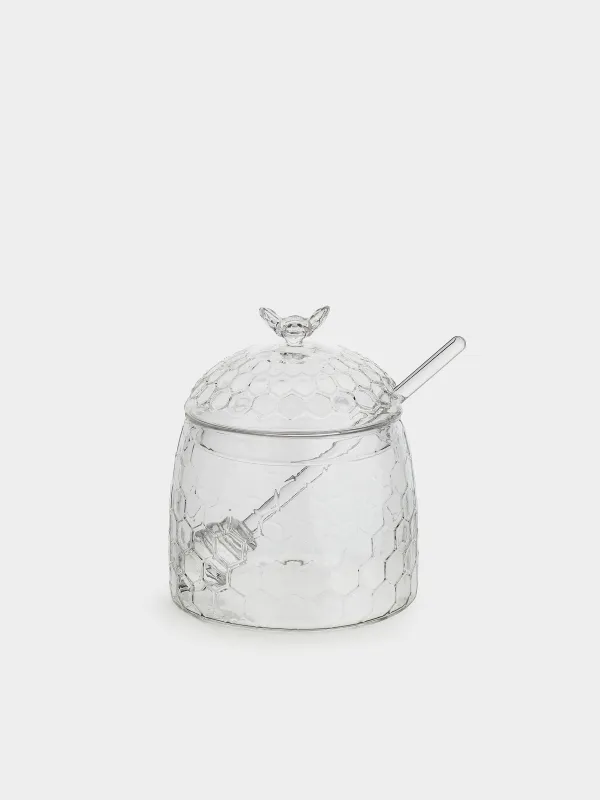 Балға арналған құты, 400 мл, қасығы бар, шыны, Бал ұясы, Honey, image-0