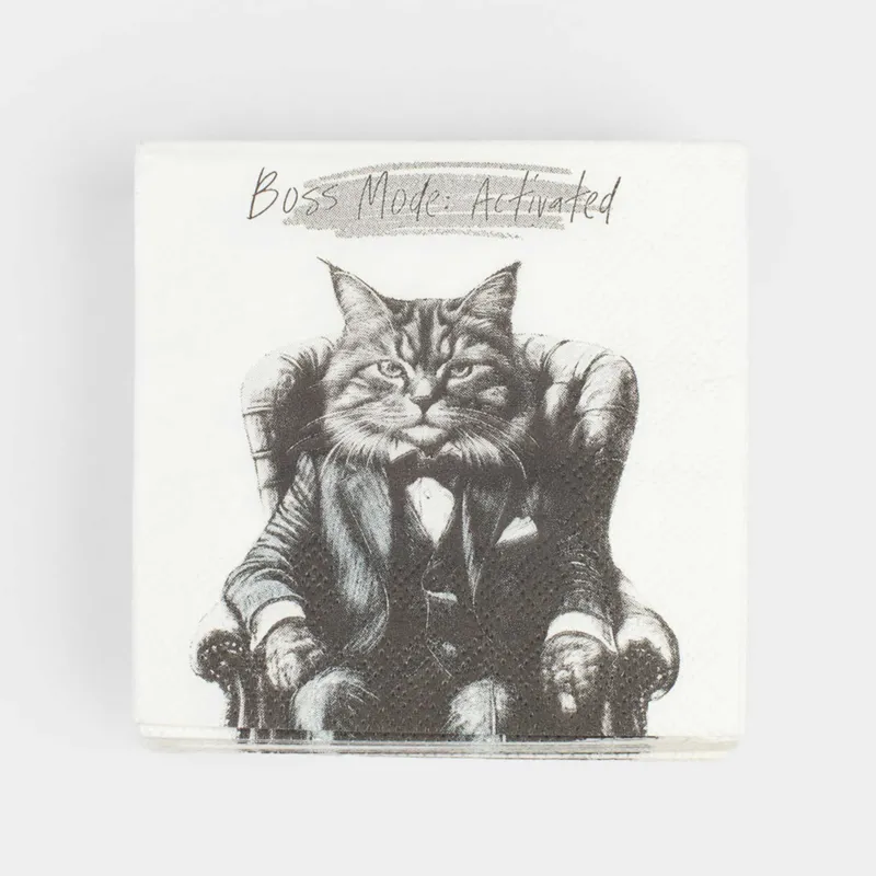 Қағаз майлықтар, 21х21 см, 20 дана, төртбұрышты, ақ, Костюм киген мысық, Cat