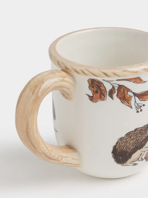 Кружка, 350 мл, керамика, молочная, Еж с яблоком и гриб, Forest hedgehog, image-2