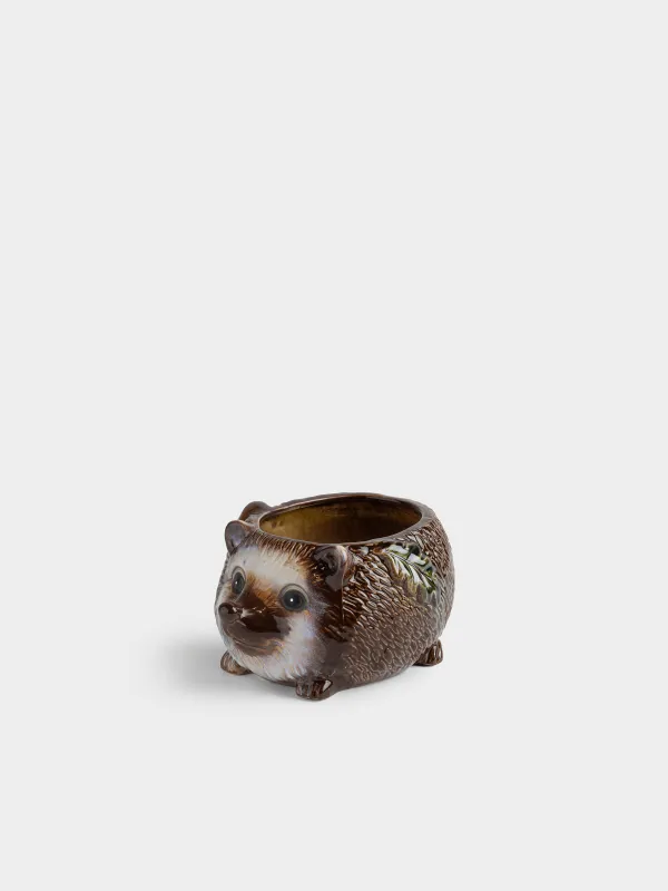 Конфетница, 18х10 см, 1 л, керамика K, коричневая, Еж с листом и грибом, Hedgehog, image-0
