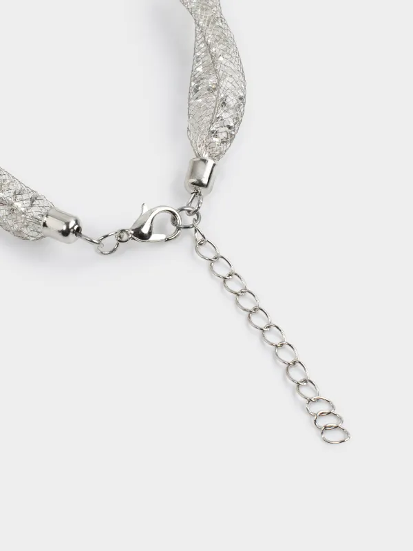 Браслет, 24 см, двойной, металл/стразы, серебристый, Плетение, Jewelry, image-3