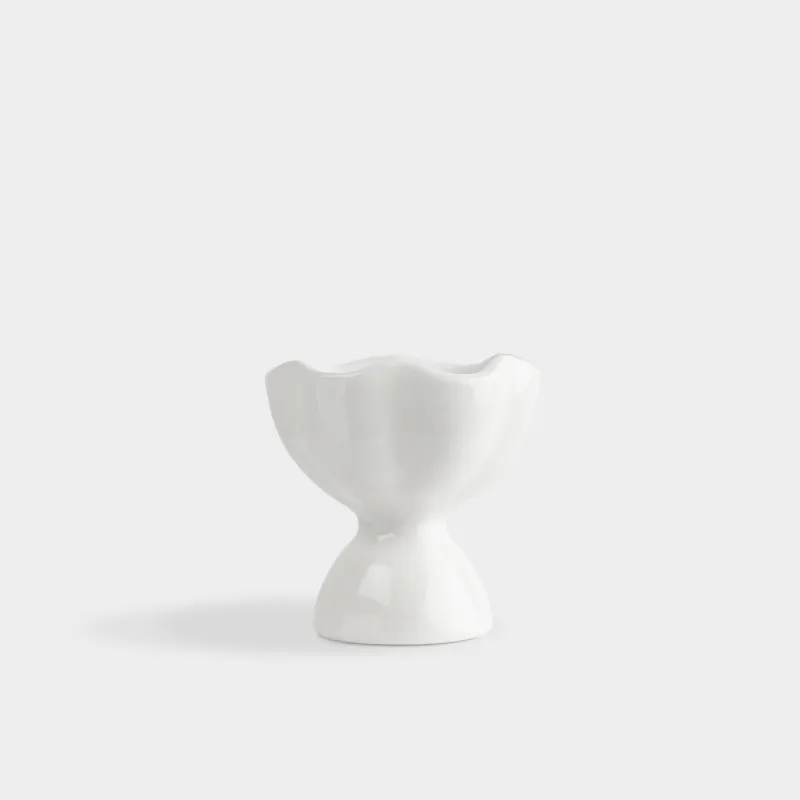 Жұмыртқа тұғыры, 6 см, керамика, сүт түстес, Толқынды жиек, Crumple