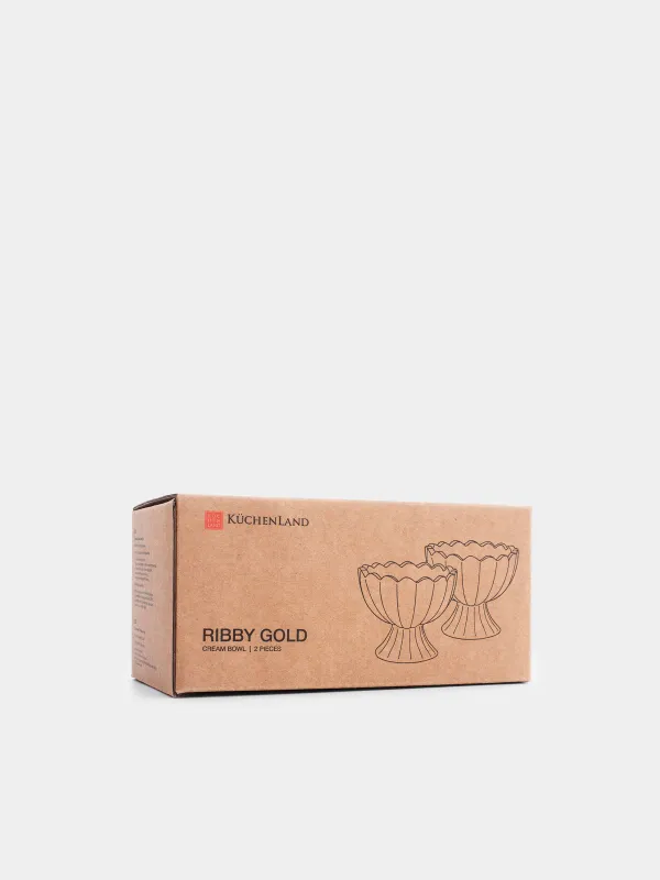 Креманка, 7 см, 120 мл, 2 шт, стекло Р, с золотистым кантом, Ribby gold, image-3