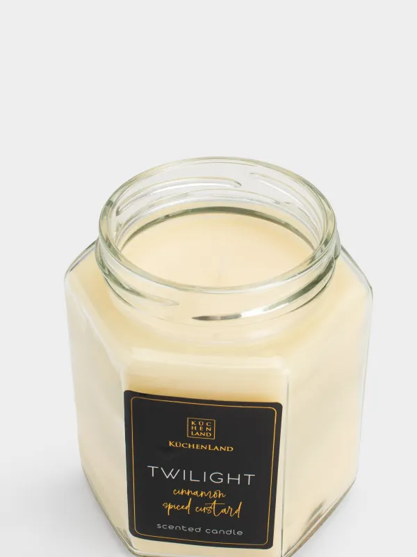 Хош иісті шам, 10 см, шам ұстағышта, қақпағы бар, шыны, Cinnamon Spiced Custard, Twilight, image-2