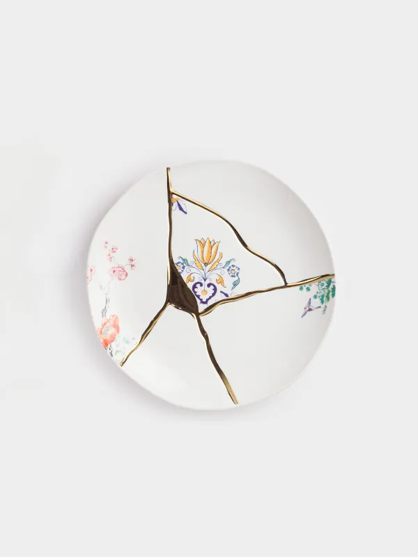 Түскі ас тәрелкесі, 27 см, фарфор N, ақ және алтын, Кинцуги, Kintsugi, image-0