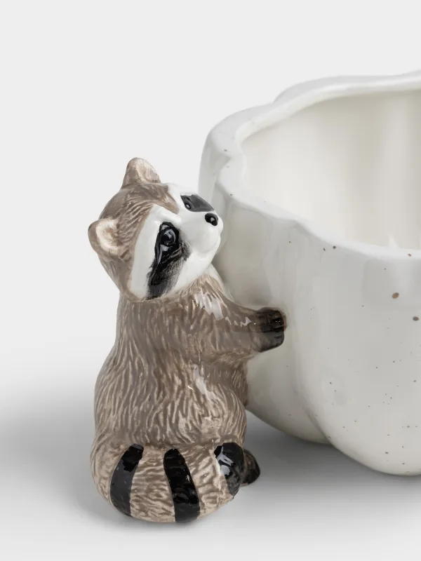 Салатник, 20х8 см, 1 л, керамика D, молочный, в крапинку, Енот, Raccoon, image-1