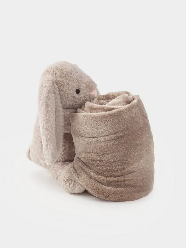 Плед с игрушкой, 178х132 см, флис/полиэстер, бежевый, Зайка, Rabbit, image-1