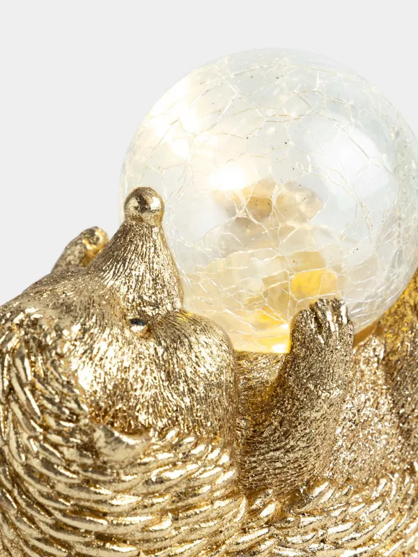 Статуэтка с подсветкой, 13 см, полирезин/стекло, золотистая, Еж, Hedgehog gold, image-1
