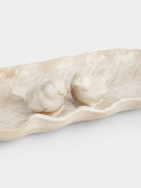 Сәндік ыдыс, 36х12x5 см, фарфор Р, сүт түстес, Құстар, Birds milk, image-1