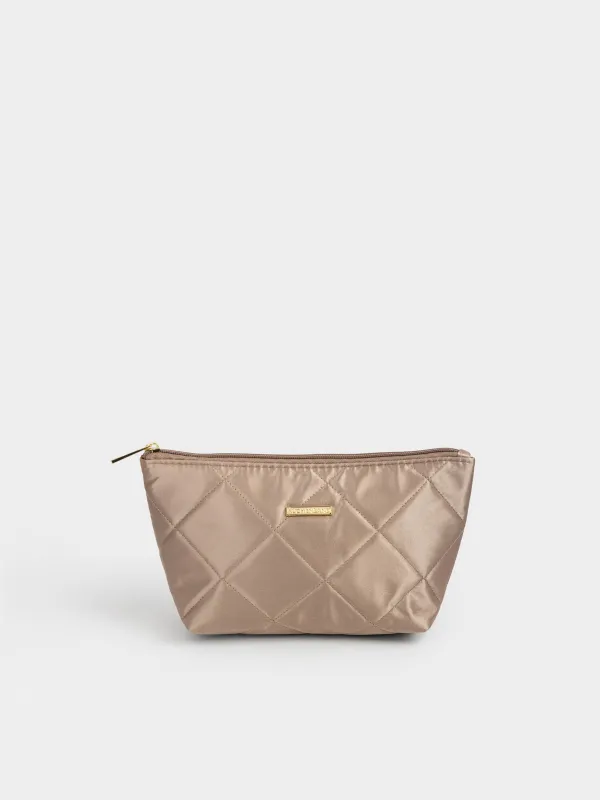 Косметикалық сөмке, 26х13 см, сырылған, сәтен, сүт түстес, Quilted silk, image-0