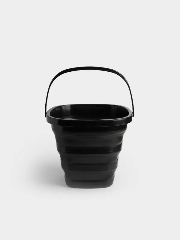 Жиналмалы шелек, 10 л, пластик/резеңке, төртбұрышты, қара, Foldaway black, image-0