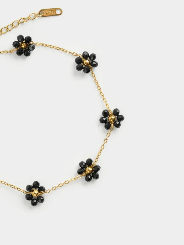 Аяққа тағатын білезік, 30 см, металл/шыны, қара, Гүлдер, Jewelry flower, image-2