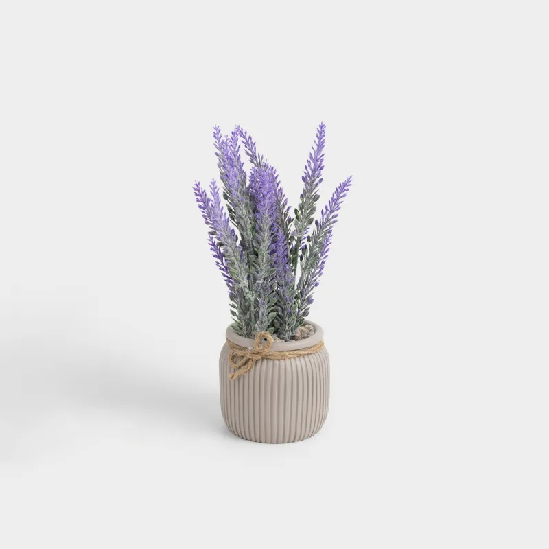 Жасанды өсімдік, 26 см, құмырада, пластик/цемент, Лаванда, Lavender