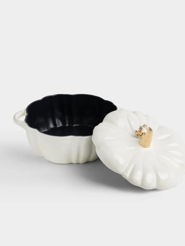 Казан, 24 см, 2,7 л, с крышкой, чугун, молочный, Тыква, Gourd, image-1